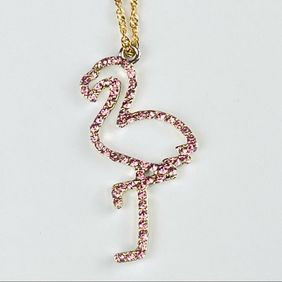 🔴🔴 NEW Pink Flamingo Rhinestone Necklace Chain Necklace Pink - Picture 11 of 13